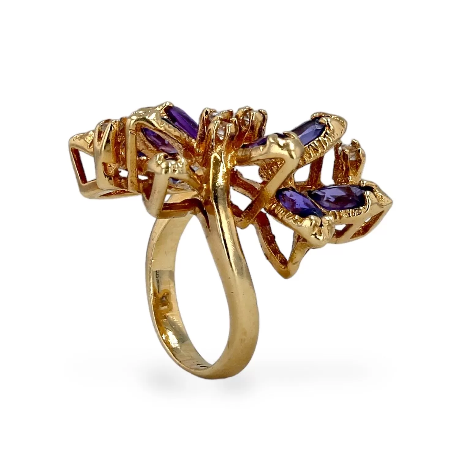 Yellow 14k Bonsai tanzanite sapphire and diamonds ring